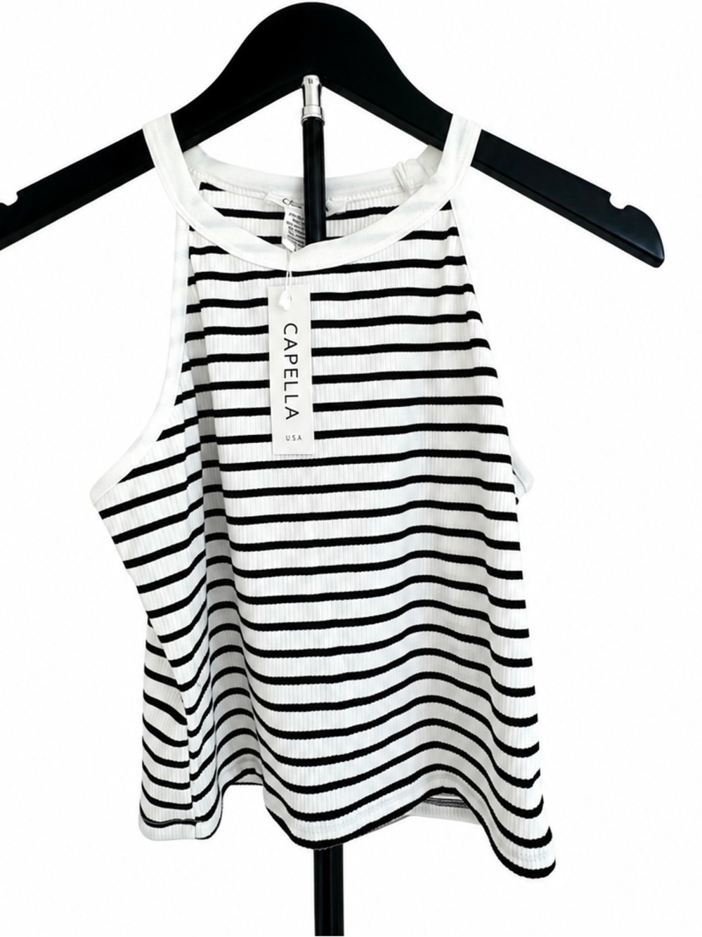 NWT Capella U.S.A. Ribbed Striped Halter Tank Top – Large